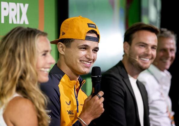 2022 08 31 11 45 23 Els Dijkhuizen, Lando Norris McLaren , Giedo van der Garde and Jan Lammers during a press meeting at the Zandvoort circuit, in the run up to the Grand Prix GP The GP took place last year in a modified form due to the corona measures This year, up to 110,000 visitors a day are expected to attend the event In Zandvoort, the Netherlands, August 31, 2022 ANP REMKO DE WAAL netherlands out belgium out Zandvoort xVIxxIVx 453798701 originalFilename: 0167868048st.jpg
