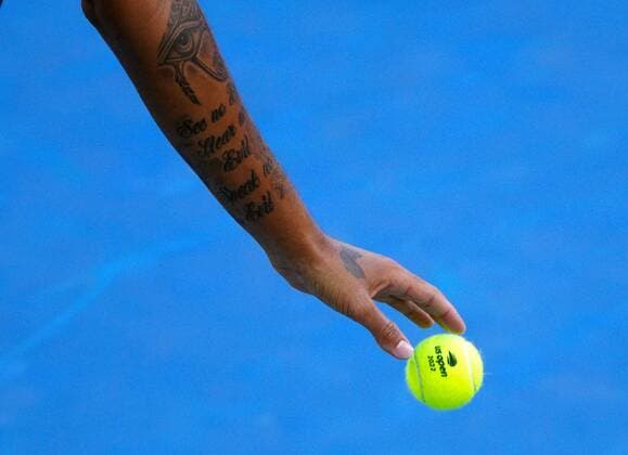 Mandatory Credit: Photo by Javier Garcia Shutterstock (13353381cu) The tattoed arm of Nick Kyrgios during his second round match US Open Championships 2022, Day Three, USTA National Tennis Center, Flushing Meadows, New York, USA - 31 Aug 2022 US Open Championships 2022, Day Three, USTA National Tennis Center, Flushing Meadows, New York, USA - 31 Aug 2022 Copyright: xJavierxGarcia Shutterstockx 13353381cu
