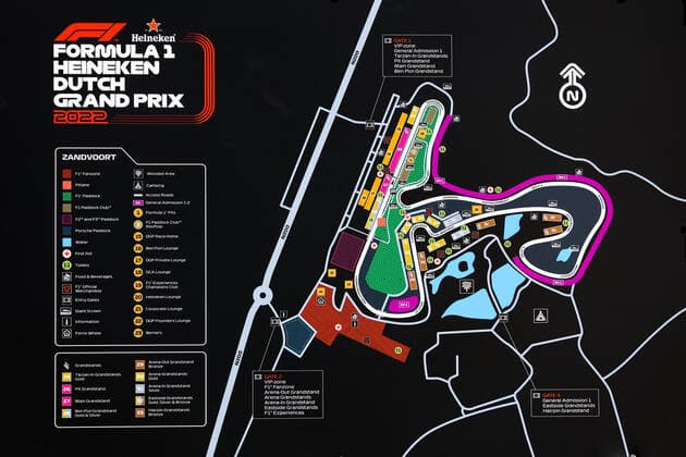 map of the track, piste, illustration during the Formula 1 Heineken Dutch Grand Prix 2022, 15th round of the 2022 FIA Formula One World Championship, WM, Weltmeisterschaft from September 2 to 4, 2022 on the Zandvoort Circuit, in Netherlands, Belgium - F1 - DUTCH GRAND PRIX 2022 DPPI Panoramic  00122035_AV6_4029