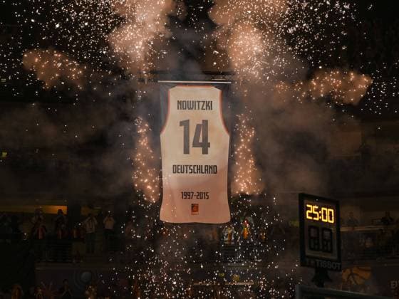The jersey of Dirk Nowitzki under the roof of the hall France vs Germany, basketball, European Championship 2022, group stage, group B, game B 1, 01 09 2022 France vs Germany, basketball, European Championship 2022, group stage, group B, game B 1, 01 09 2022 Koeln Copyright: xThomasxHaeslerx EP_EER