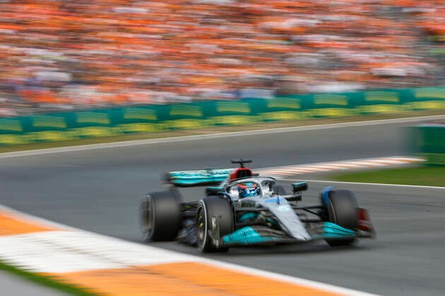 63 George Russell GBR, Mercedes AMG Petronas F1 Team , F1 Grand Prix of the Netherlands at Circuit Zandvoort on September 2, 2022 in Zandvoort, Netherlands Photo by HOCH ZWEI Zandvoort Netherlands