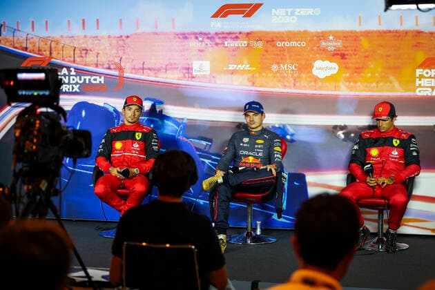 16 Charles Leclerc MCO, Scuderia Ferrari , 1 Max Verstappen NLD, Oracle Red Bull Racing , 55 Carlos Sainz ESP, Scuderia Ferrari , F1 Grand Prix of the Netherlands at Circuit Zandvoort on September 3, 2022 in Zandvoort, Netherlands Photo by HOCH ZWEI Zandvoort Netherlands