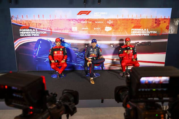 September 3, 2022, Zandvoort, Netherlands: September 3, 2022, Zandvoort, Netherlands: CHARLES LECLERC and CARLOS SAINZ of Scuderia Ferrari and MAX VERSTAPPEN of Red Bull Racing during Formula 1 Dutch Grand Prix Qualifying Day at Circuit Zandvoort on September 3, 2022 in Zandvoort, Netherlands. Zandvoort Netherlands - ZUMAz156 20220903_zip_z156_061 Copyright: xBeataxZawrzelx