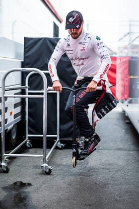 BOTTAS Valtteri (fin), Alfa Romeo F1 Team ORLEN C42, portrait using is scooter, reminding him his young years during the Formula 1 Heineken Dutch Grand Prix 2022, 15th round of the 2022 FIA Formula One World Championship, WM, Weltmeisterschaft from September 2 to 4, 2022 on the Zandvoort Circuit, in Netherlands, Belgium - F1 - DUTCH GRAND PRIX 2022 - RACE DPPI Panoramic  00122036_GH_20902