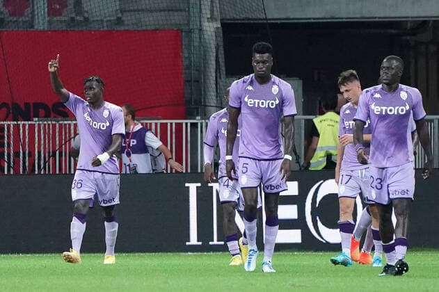 Joie - Equipe de l™AS Monaco - Breel Embolo (AS Monaco) - Malang Sarr (AS Monaco) FOOTBALL : OGC Nice vs AS Monaco - Ligue 1 Uber Eats - Nice - 04 09 2022 NorbertScanella Panoramic 