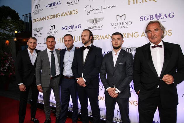 Boxing Herqul 2022 German Boxing Award, Berlin, 04 09 2022 f l Paul Wallm Istvan Szili, Kontra K, Benny Blanko, Hamsat Shadalov and XX Berlin Germany