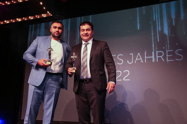 Boxing Herqul 2022 German Boxing Award, Berlin, 04 09 2022 Fight of the Year Ali Eren Demirecen and promoter Erol Ceylan EC Boxing Berlin Germany
