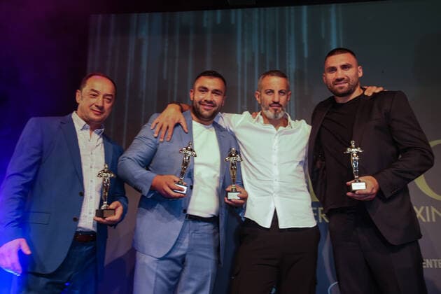 Boxing Herqul 2022 German Boxing Award, Berlin, 04 09 2022 f l Bülent Baser, Ali Eren Demirecen, XXX and Victor Faust Berlin Germany