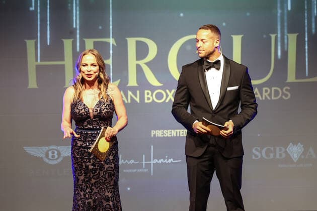 Boxing Herqul 2022 German Boxing Award, Berlin, 04 09 2022 Presenters Regina Halmich and Andrej Mangold Berlin Germany