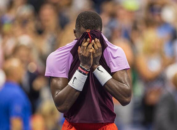 September 5, 2022, Flushing Meadows, New York, USA: Frances Tiafoe reacts after winning his match against Rafael Nadal on Day 8 of the 2022 US Open at USTA Billie Jean King National Tennis Center on Monday September 5, 2022 in the Flushing neighborhood of the Queens borough of New York City. PI Flushing Meadows USA - ZUMAp124 20220905_zaa_p124_083 Copyright: xJAVIERxROJASx