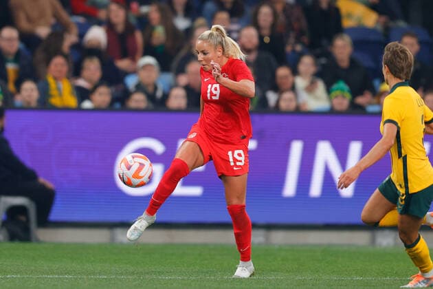 Adriana Leon of Canada shoots during the Women s Friendly match between CommBank Matildas (Australia Women) and Canada Women at Allianz Stadium, Sydney, Australia on 6 September 2022. Copyright: xPeterxDovganx 33080014