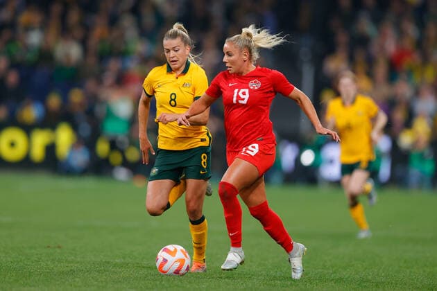 Adriana Leon of Canada attacks during the Women s Friendly match between CommBank Matildas (Australia Women) and Canada Women at Allianz Stadium, Sydney, Australia on 6 September 2022. Copyright: xPeterxDovganx 33080025