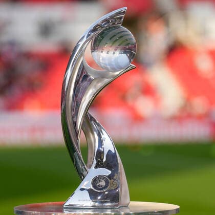 The UEFA Women?s Euro Trophy during the Women s World Cup UEFA Qualifier match between England Women and Luxembourg Women at the Bet365 Stadium, Stoke-on-Trent, England on 6 September 2022. Copyright: xDavidxHornx PMI-5147-0047
