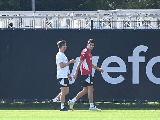 Football, men, season 2022 2023, Europa League, 1 FC Union Berlin, final training before the Europa League match 1 FC Union Berlin Royale Union Saint Gilloise, f l rehab coach Johannes Thienel 1 FC Union , Diogo Leite 1 FC Union Berlin , 07 09 2022, Copyright: xMatthiasxKochx