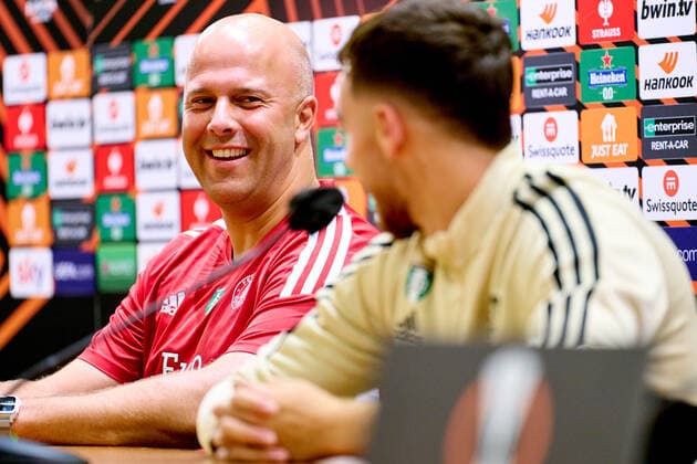 UEFA Europa League press conference, PK, Pressekonferenz and training of Feyenoord Rome - Feyenoord coach Arne Slot, Orkun Kokcu of Feyenoord during the press conference and training of Feyenoord at Stadio Olimpico on 7 September 2022 in Rome, Italy. Copyright: xTomxBodex