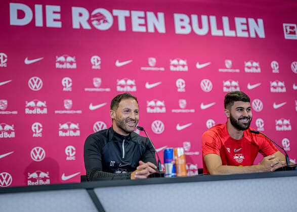Leipzigs head coach coach Domenico Tedesco and Josko Gvardiol answer the questions of journalists press conference RB Leipzig on 1 September 2022 Red Bull Academy, Leipzig press conference RB Leipzig