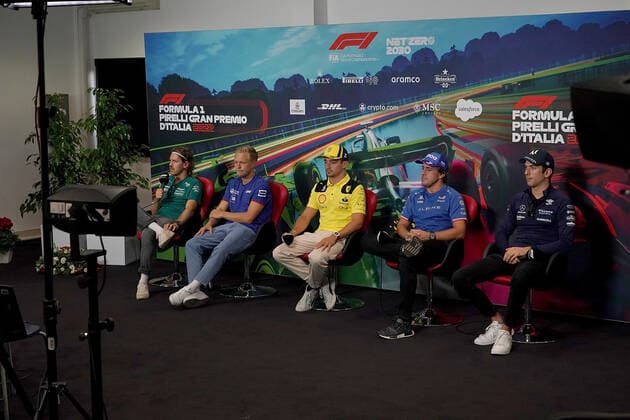 FORMULA 1 PIRELLI GRAN PREMIO D ITALIA 2022 08 09 2022, Autodromo Nazionale di Monza, Monza, FORMULA 1 PIRELLI GRAN PREMIO D ITALIA 2022 ,in picture Sebastian Vettel DEU , Aston Martin Aramco Cognizant Formula One Team, Kevin Magnussen DNK , Haas F1 Team, Charles Leclerc MCO , Scuderia Ferrari, Fernando Alonso ESP , Alpine F1 Team, Nicholas Latifi CAN , Williams Racing nordphotoxGmbHx xBratic nph00250