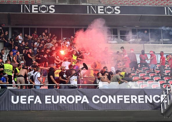 08 09 2022, Nice, France, Allianz Riviera, OGC Nice vs 1 FC Koeln UEFA Europa Conference League 2022 2023 Group D, riots between fans of Nice and Koeln Photo Ralf Treese Nice Allianz Riviera France  521_NIZKOE20220908_015 Treese-521
