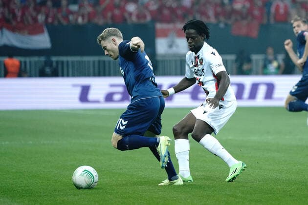 Florian Kainz (FC Cologne) - Jordan Lotomba (OGC Nice) FOOTBALL : OGC Nice vs FC Cologne - Ligue Europa ConfÃ rence - Nice - 08 09 2022 NorbertScanella Panoramic 