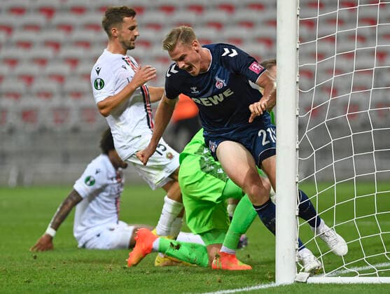 08 09 2022, Nice, France, Allianz Riviera, OGC Nice vs 1 FC Koeln UEFA Europa Conference League 2022 2023 Group D, Steffen Tigges 1 FC Koeln goal celebration, cheers after his goal to 0 1 Photo Ralf Treese Nice Allianz Riviera France  521_NIZKOE20220908_029 Treese-521