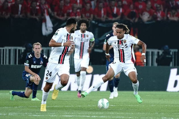 Alexis Beka Beka (OGC Nice) - GaÃ«tan Laborde (OGC Nice) FOOTBALL : OGC Nice vs FC Cologne - Ligue Europa ConfÃ rence - Nice - 08 09 2022 NorbertScanella Panoramic 