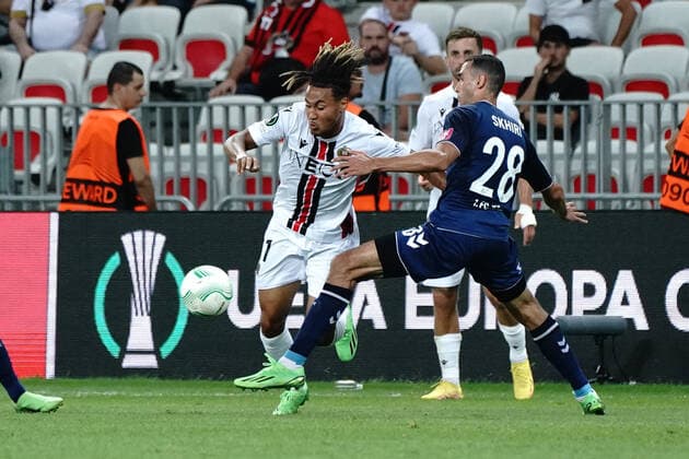 Alexis Beka Beka (OGC Nice) - Elles Skhiri (FC Cologne) FOOTBALL : OGC Nice vs FC Cologne - Ligue Europa ConfÃ rence - Nice - 08 09 2022 NorbertScanella Panoramic 