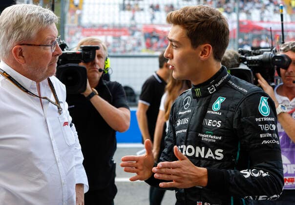 Ross Brawn GBR, Managing Director Motor Sports of Formula 1 Group , 63 George Russell GBR, Mercedes AMG Petronas F1 Team , F1 Grand Prix of the Italy at Autodromo Nazionale Monza on September 9, 2022 in Monza, Italy Photo by HOCH ZWEI Monza Italy