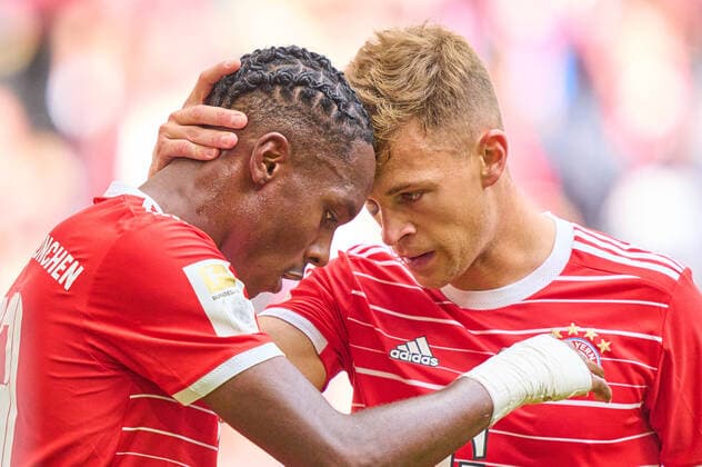 Sport Themen der Woche KW36 Sport Bilder des Tages Mathys Tel, FCB 39 scores, shoots goal , Tor, Treffer, Torschuss, 1-0 with Joshua KIMMICH, FCB 6 in the match FC BAYERN MÜNCHEN - VFB STUTTGART 1.German Football League on Sept 10, 2022 in Munich, Germany. Season 2022 2023, matchday 6, 1.Bundesliga, FCB, München, 6.Spieltag