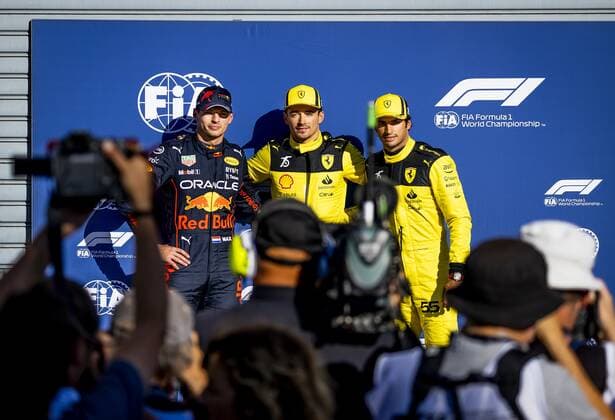 MONZA VLNR Max Verstappen Oracle Red Bull Racing , Charles Leclerc Ferrari and Carlos Sainz Ferrari after qualifying for the F1 Grand Prix of Italy at the Monza Circuit on September 9, 2022 in Monza, Italy REMKO DE WAAL F1 Grand Prix of Italy Qualifying 2022 xVIxANPxSportx xxANPxIVx 454463828 originalFilename: 454463828.jpg