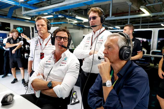 Markus Schäfer GER, Member of the Board of Management of Mercedes Benz Group AG , Toto Wolff AUT, Mercedes AMG Petronas F1 Team , Ola Källenius SWE, Chairman of the Board of Management of Mercedes Benz Group AG , F1 Grand Prix of Italy at Autodromo Nazionale Monza on September 10, 2022 in Monza, Italy Photo by HOCH ZWEI Monza Italy