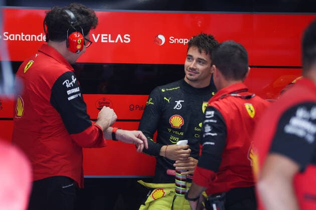 LECLERC Charles (mco), Scuderia Ferrari F1-75, BINOTTO Mattia (ita), Managing Director of the Scuderia Ferrari, portrait during the Formula 1 Pirelli Gran Premio d™Italia 2022, Italian Grand Prix 2022, 16th round of the 2022 FIA Formula One World Championship, WM, Weltmeisterschaft from September 9 to 11, 2022 on the Autodromo Nazionale di Monza, in Monza, Italy - F1 - ITALIAN GRAND PRIX 2022 DPPI Panoramic 00122037_AV6_3805