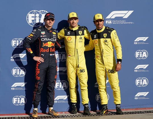 10 09 2022, Autodromo Nazionale di Monza, Monza, FORMULA 1 PIRELLI GRAN PREMIO D ITALIA 2022 ,in the picture pole position for Charles Leclerc MCO , Scuderia Ferrari, 2 starting position for Max Verstappen NEL , Oracle Red Bull Racing, 3 starting position for Carlos Sainz Jr ESP , Scuderia Ferrari Monza Autodromo Nazionale di Monza Italy  eu-images-506