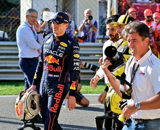 10 09 2022, Autodromo Nazionale di Monza, Monza, FORMULA 1 PIRELLI GRAN PREMIO D ITALIA 2022 ,in the picture pole position for Charles Leclerc MCO , Scuderia Ferrari, 2 starting position for Max Verstappen NEL , Oracle Red Bull Racing, FIA President Mohammed bin Sulayem Monza Autodromo Nazionale di Monza Italy  eu-images-506
