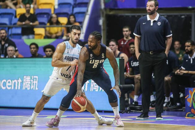 Argentina x Estados Unidos RECIFE, PE - 10.09.2022: ARGENTINA X ESTADOS UNIDOS - F. Campazzo (ARG) and Jeremy Pargo (USA), during the game between Argentina and the United States (USA), valid for the semifinal of the Copa América Men& 39;s Basketball, the Americup FIBA 2022, held at the Ginásio Geraldo Magalhães, known as Ginásio Geraldão , in Recife (PE), Brazil, this Saturday (10). (Photo: Tiago Caldas Fotoarena) x2263800x  TiagoxCaldas