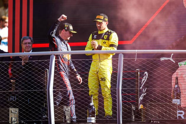 VERSTAPPEN Max (ned), Red Bull Racing RB18, LECLERC Charles (mco), Scuderia Ferrari F1-75, portrait during the 9th round of the 2022 FIA Formula 3 Championship, from September 9 to 11, 2022 on the Autodromo Nazionale di Monza, in Monza, Italy - AUTO - FORMULA 3 2022 - MONZA DPPI Panoramic  20220911_G00D1930