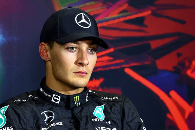 RUSSELL George (gbr), Mercedes AMG F1 Team W13, portrait, press conference, PK, Pressekonferenz during the Formula 1 Pirelli Gran Premio d™Italia 2022, Italian Grand Prix 2022, 16th round of the 2022 FIA Formula One World Championship, WM, Weltmeisterschaft from September 9 to 11, 2022 on the Autodromo Nazionale di Monza, in Monza, Italy - F1 - ITALIAN GRAND PRIX 2022 - RACE DPPI Panoramic MONZ_SUN_PRCONF_14