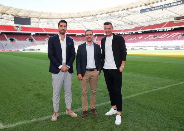 BAU 12 09 2022 Stuttgart Football VfB Stuttgart PK , f l Sami Khedira, Philipp Lahm, Christian Gentner