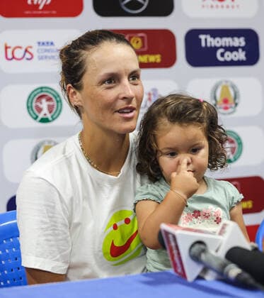 September 13, 2022, Chennai, Tamil Nadu, India: Chennai Open WTA, Tennis Damen 250 :.Ankita RAINA (IND) Vs Tatjana MARIA (GBR) Maria with her children during the press conference, PK, Pressekonferenz ..MARIA defeated Raina by 6-0 6-1 Chennai India - ZUMAs280 20220913_zsp_s280_025 Copyright: xSeshadrixSukumarx