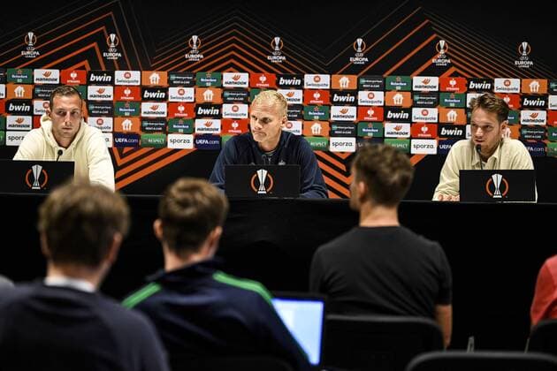 LEUVEN, BELGIUM - SEPTEMBER 14 : Geraerts Karel head coach of Union St-Gilloise pictured during a press conference, PK, Pressekonferenz prior to the UEFA Europa League match between Union St-Gilloise and Malmö FF at the King Power Stadium at den Dreef on September 14, 2022 in Leuven, Belgium, 14 09 2022 ( Union ST-Gilloise press conference. PhotoNews Panoramic 