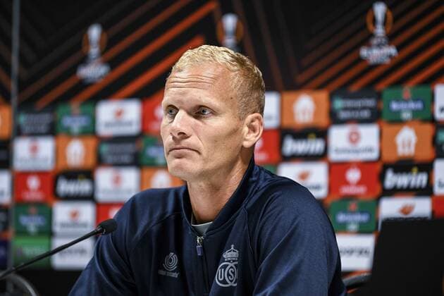 LEUVEN, BELGIUM - SEPTEMBER 14 : Geraerts Karel head coach of Union St-Gilloise pictured during a press conference, PK, Pressekonferenz prior to the UEFA Europa League match between Union St-Gilloise and Malmö FF at the King Power Stadium at den Dreef on September 14, 2022 in Leuven, Belgium, 14 09 2022 ( Union ST-Gilloise press conference. PhotoNews Panoramic 