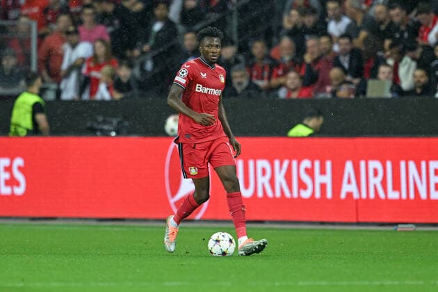 GER, UEFA Champions League, Bayer Leverkusen vs Atletico Madrid 13 09 2022, BayArena , Leverkusen , GER, UEFA Champions League, Bayer Leverkusen vs Atletico Madrid in picture picture shows Edmond Tapsoba Bayer Leverkusen 12 running with the ball at his foot nordphotoxGmbHx xTeresaxKröger nordphoto00008