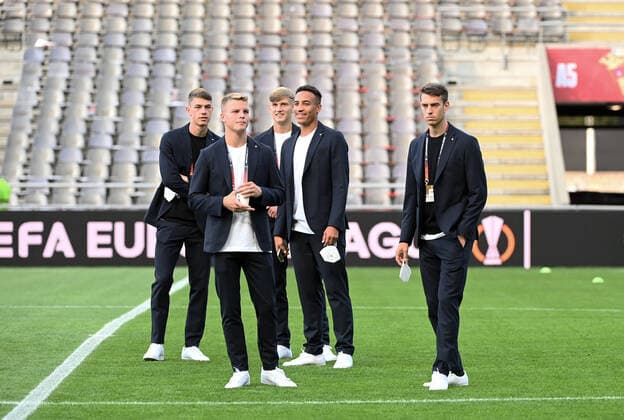 Football, men, season 2022 2023, Europa League, Sporting Braga 1 FC Union Berlin group stage, group D, matchday 2 , f l Tim Maciejewski 1 FC Union Berlin , Andras Schäfer 1 FC Union Berlin , Aljoscha Kemlein 1 FC Union Berlin , Jamie Leweling 1 FC Union Berlin , Janik Haberer 1 FC Union Berlin before the match, 15 09 2022, Copyright: xMatthiasxKochx