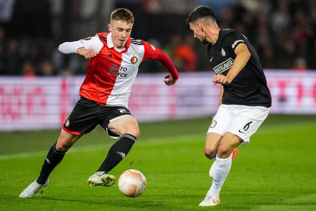 UEFA Europa League: Feyenoord v SK Sturm Graz Rotterdam - Patrik Walemark of Feyenoord, Alexandar Borkovic of Strum Graz during the match between Feyenoord v SK Sturm Graz at Stadion Feijenoord De Kuip on 15 September 2022 in Rotterdam, Netherlands. Copyright: xYannickxVerhoevenx