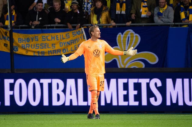 220915 Goalkeeper Johan Dahlin of Malmö FF reacts during the UEFA Europa League match between Royale Union Saint Gilloise and Malmö FF on September 15, 2022 in Leuven Photo Christian Örnberg BILDBYRAN COP 166 CO0231 football football soccer fotball uefa europa league royale union saint gilloise malmö ff bbeng,  Copyright: CHRISTIANxÖRNBERG BB220915CO031