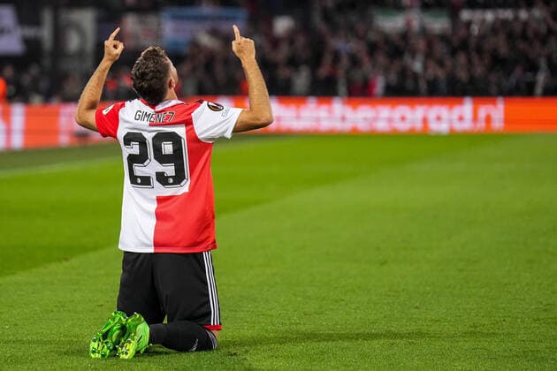 UEFA Europa League: Feyenoord v SK Sturm Graz Rotterdam - Santiago Gimenez of Feyenoord celebrates the 5-0 during the match between Feyenoord v SK Sturm Graz at Stadion Feijenoord De Kuip on 15 September 2022 in Rotterdam, Netherlands. Copyright: xYannickxVerhoevenx