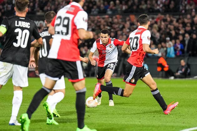 UEFA Europa League: Feyenoord v SK Sturm Graz Rotterdam - Oussama Idrissi of Feyenoord scores the 6-0 during the match between Feyenoord v SK Sturm Graz at Stadion Feijenoord De Kuip on 15 September 2022 in Rotterdam, Netherlands. Copyright: xYannickxVerhoevenx