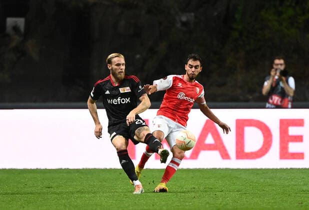 Football, Men, Season 2022 2023, Europa League, Sporting Braga 1 FC Union Berlin Group Stage, Group D, Matchday 2 , v l Tymoteusz Puchacz 1 FC Union Berlin , Ricardo Horta SC Braga , 15 09 2022, Copyright: xMatthiasxKochx