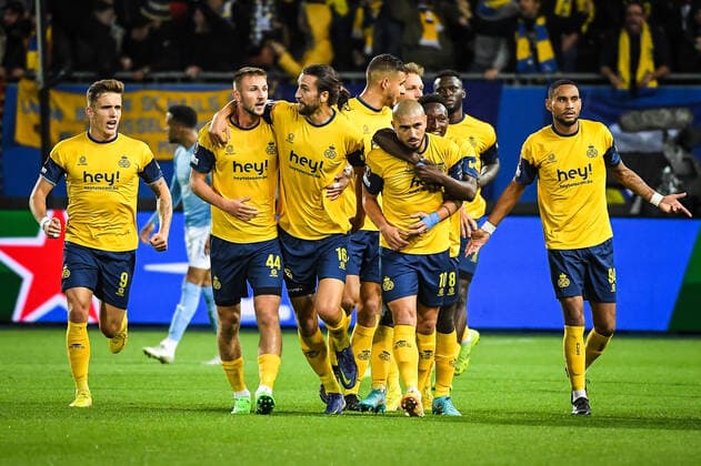 Fußball, EL, Royale Union Saint-Gilloise - Malmö FF September 15, 2022, Louvain, France, Belgium: Christian BURGESS of Royale Union Saint Gilloise celebrate his goal with teammates during the UEFA Europa League group D match between Royale Union Saint-Gilloise and Malmo FF at The King Power At Den Dreef Stadium on September 15, 2022 in Louvain, Belgium. Louvain Belgium - ZUMAm308 20220915_zsp_m308_007 Copyright: xMatthieuxMirvillex