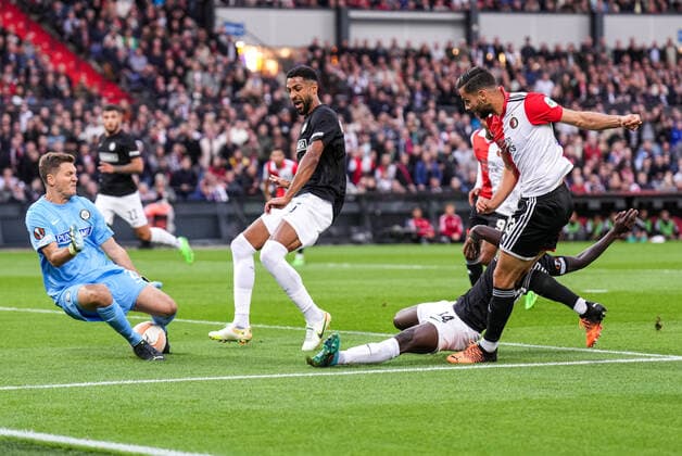 UEFA Europa League: Feyenoord v SK Sturm Graz Rotterdam - David Hancko of Feyenoord scores the 2-0 during the match between Feyenoord v SK Sturm Graz at Stadion Feijenoord De Kuip on 15 September 2022 in Rotterdam, Netherlands. Copyright: xYannickxVerhoevenx