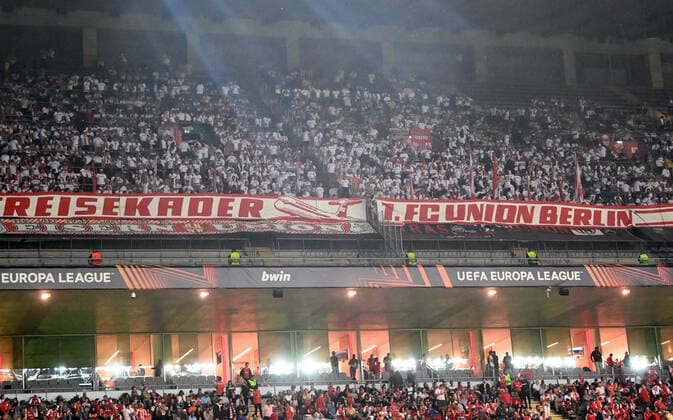 Football, men, season 2022 2023, Europa League, Sporting Braga 1 FC Union Berlin group stage, group D, 2 matchday , fans of Union with banner, 15 09 2022, Copyright: xMatthiasxKochx